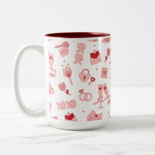 Love Hearts & XOXO Illustration Two-Tone Coffee Mug