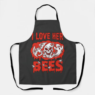 Love Her Bees Skull Ghost Bat Blood Drip Apron