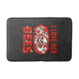Love Her Bees Skull Ghost Bat Blood Drip Bath Mat