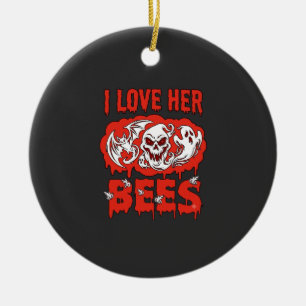 Love Her Bees Skull Ghost Bat Blood Drip Ceramic Tree Decoration