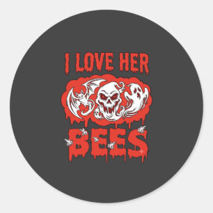 Love Her Bees Skull Ghost Bat Blood Drip Classic Round Sticker