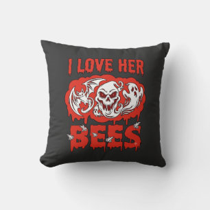 Love Her Bees Skull Ghost Bat Blood Drip Cushion