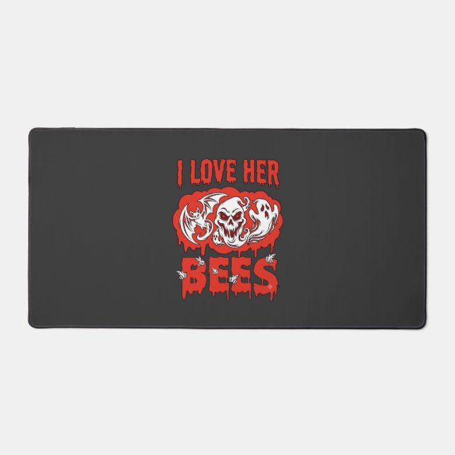 Love Her Bees Skull Ghost Bat Blood Drip Desk Mat (Front)