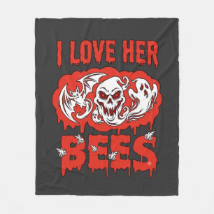 Love Her Bees Skull Ghost Bat Blood Drip Fleece Blanket