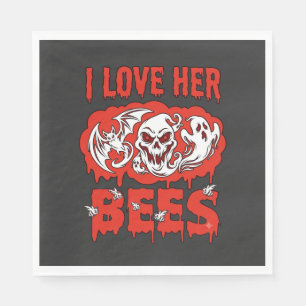 Love Her Bees Skull Ghost Bat Blood Drip Napkin