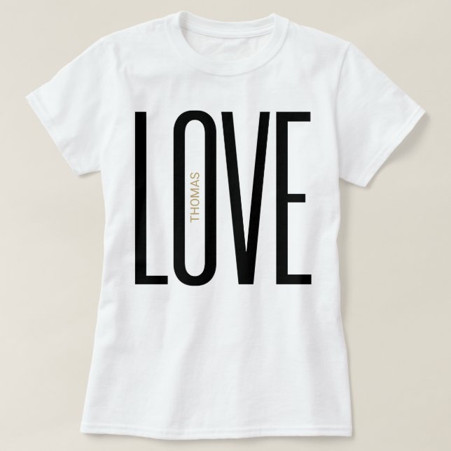 Love High Letters Monogram White Gold Clean Design T-Shirt (Design Front)