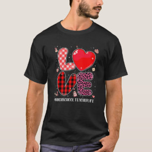Love High School Teacher Leopard Buffalo Plaid Val T-Shirt
