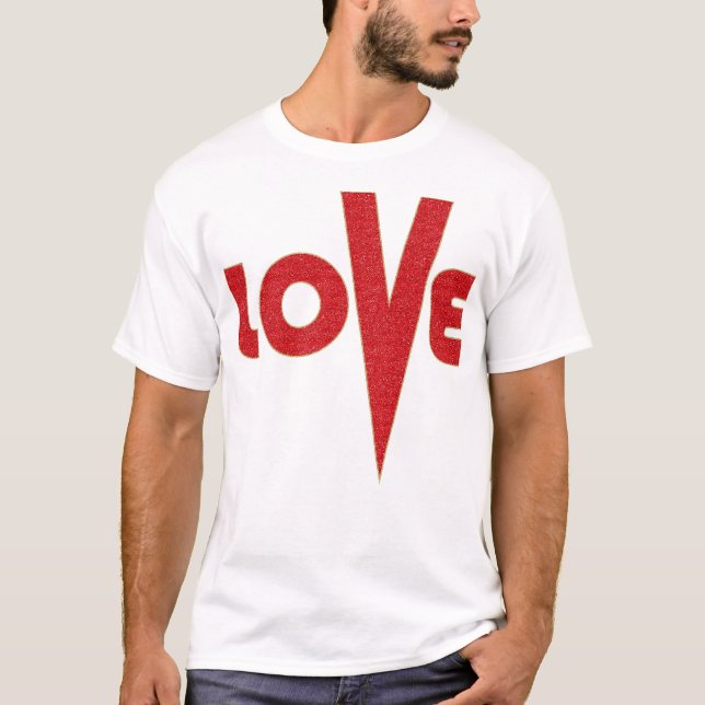 Love High V Letter Art Red And Gold Glitter T-Shirt (Front)