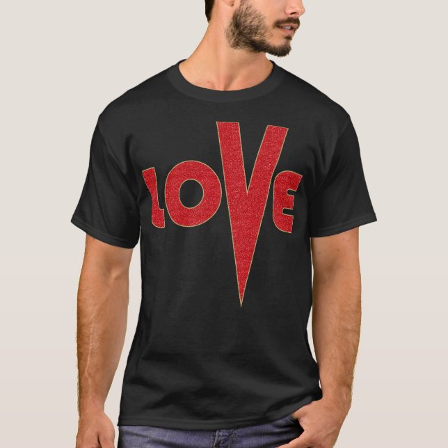Love High V Red And Gold Glitter Letter Art T-Shirt (Front)