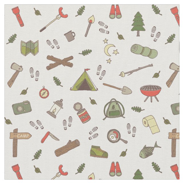 Love Hiking and Camping Woodland Wilderness Theme Fabric (Close Up)