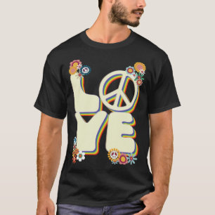 Love Hippie Peace Sign Flowers Groovy 60s 70s Retr T-Shirt