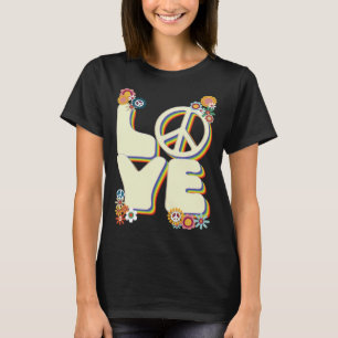 Love Hippie Peace Sign Flowers Groovy 60s 70s Retr T-Shirt