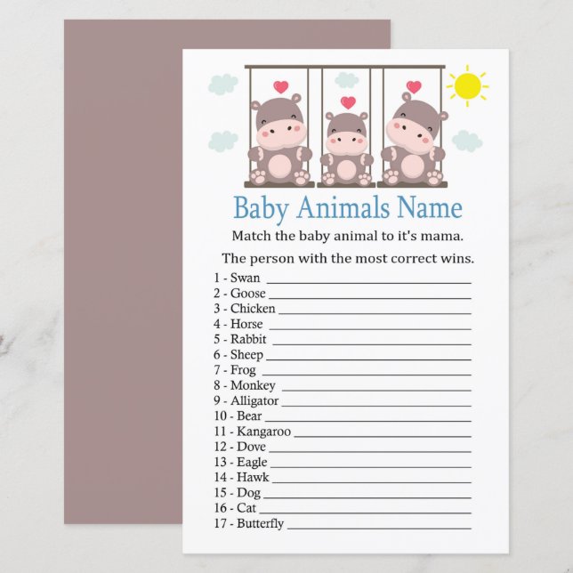 Love hippo Baby Animals Name Game (Front/Back)
