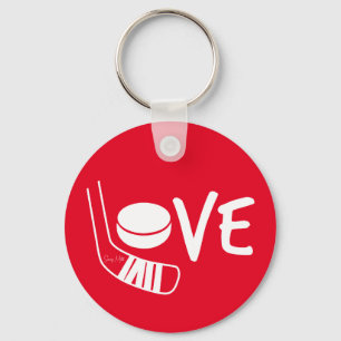 Love Hockey Ladies Girls Hockey Stick and Puck Red Key Ring