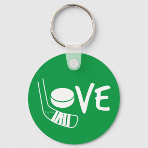 Love Hockey Ladies Girls Hockey Stick Puck Green Key Ring