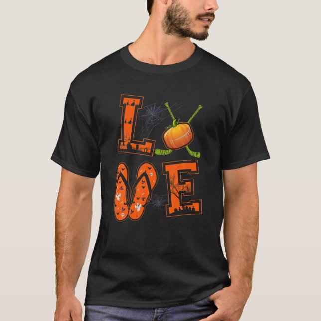 LOVE Hockey Lovers Players Pumpkin Witch Halloween T-Shirt (Front)