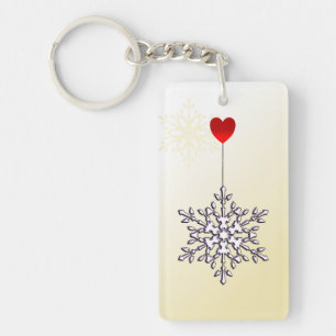 Love holiday snowflake and heart shape design key ring