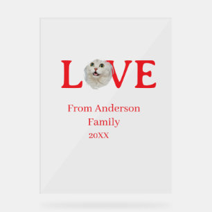 Love holidays cat photo pet family name bold lette acrylic sign