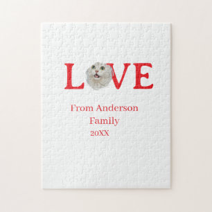 Love holidays cat photo pet family name bold lette jigsaw puzzle
