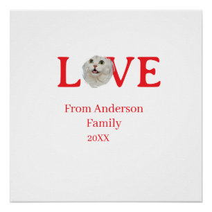 Love holidays cat photo pet family name bold lette poster
