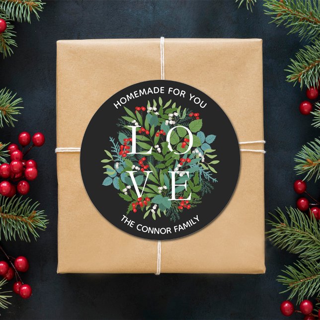 LOVE Holly Berries Homemade Christmas Classic Round Sticker (Creator Uploaded)