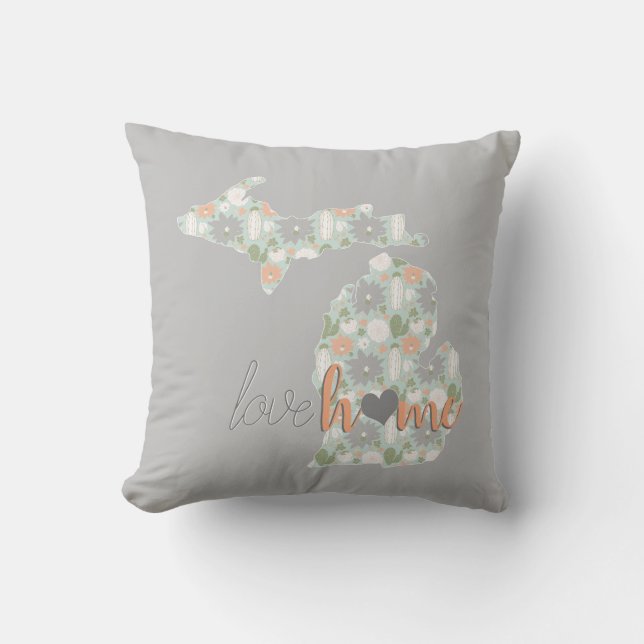 Love Home Cactus Filled Michigan Silhouette Cushion (Front)