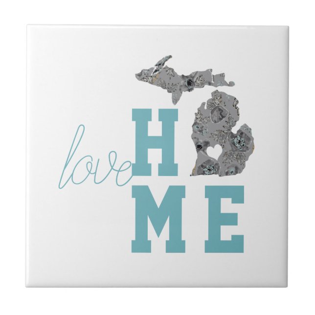 Love Home Is Michigan The Great Lakes State Decor Tile (Front)