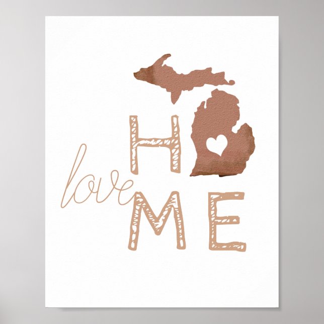 Love Home Michigan Heart Copper White Poster (Front)