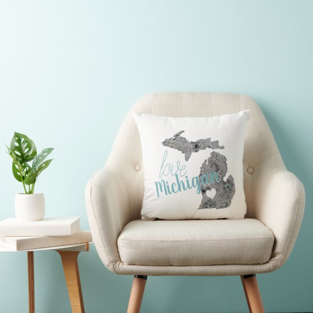 Love Home State Michigan Floral Filled Silhouette Cushion (Chair)