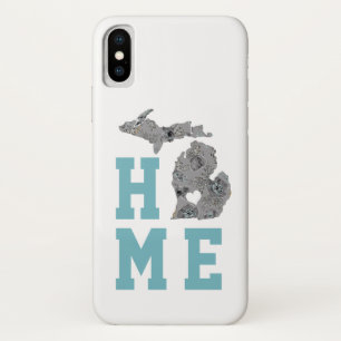 Love Home State Michigan Grey Blue Poppies Floral iPhone X Case