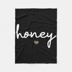 Love Honey Autism Awareness Heart Honey Mothers Da Fleece Blanket