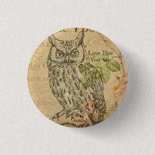 Love Hoo You Are Vintage Owl Mantra 3 Cm Round Badge