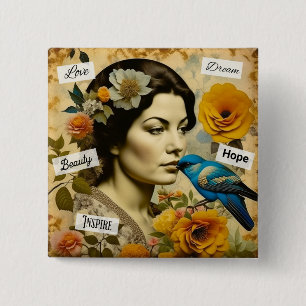 Love, Hope, Beauty Inspirational Vintage Woman 15 Cm Square Badge