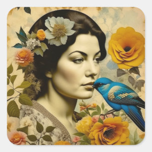 Love, Hope, Beauty Inspirational Vintage Woman Square Sticker