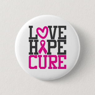 Love Hope Cure   Breast Cancer Awareness 6 Cm Round Badge