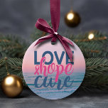 Love Hope Cure | Hand Painted Pastel Beach Sunset Ceramic Ornament<br><div class="desc">Serene mysticism of a gorgeous sunset on a tropical island featuring alluring ebbs and flows of water along a beach in a sophisticated pastel palette of soft blue and pink in a fluid watercolor texture. The unique modern abstract aesthetic brings a luxury to add a perfect pop of colour and...</div>