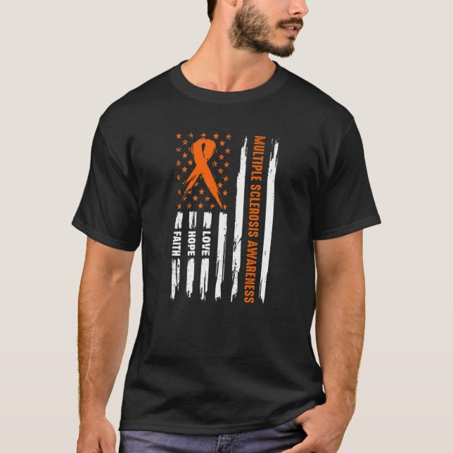 Love Hope Faith American Flag Multiple Sclerosis A T-Shirt (Front)