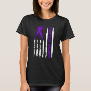 Love Hope Faith American Flag Purple Fibromyalgia T-Shirt
