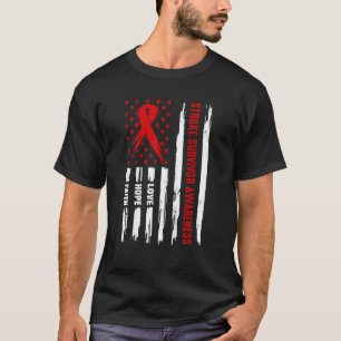 Love Hope Faith Red American Flag Stroke Survivor T-Shirt