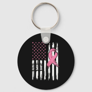 Love Hope Faith Usa American Flag _ Breast Cancer Key Ring