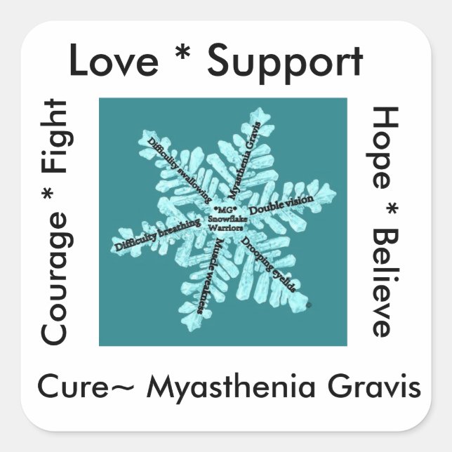 Love/ Hope/ Fight / Cure - Myasthenia Awareness Square Sticker (Front)