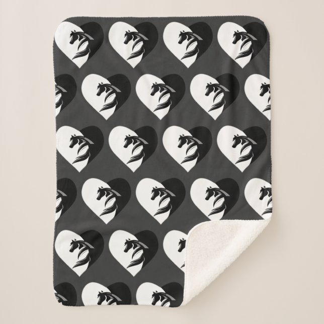 Love Horses Horse and Heart Logo Graphic Art Sherpa Blanket (Front)