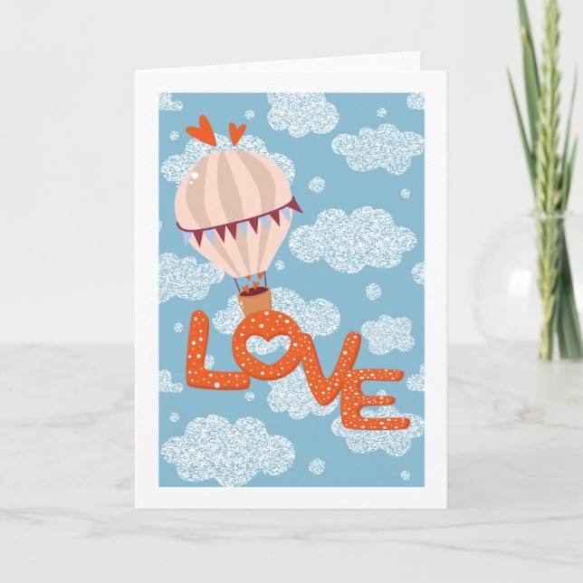 Love Hot Air Balloon In Clouds Card (Front)
