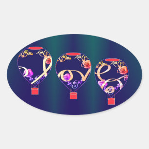 "Love" Hot Air Balloons Oval Sticker