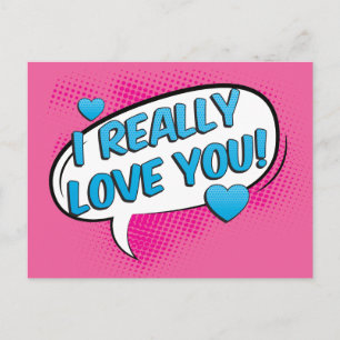 Love Hot Pink & Blue Turquoise Heart Postcard