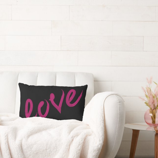 LOVE | Hot Pink Watercolor on Black Throw Pillow (Couch)