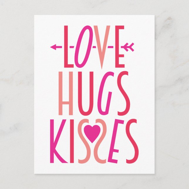 Love Hugs Kisses Cute Valentine's Day Postcard (Front)