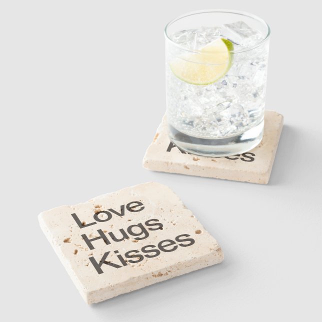 Love Hugs Kisses Stone Coaster (Side)
