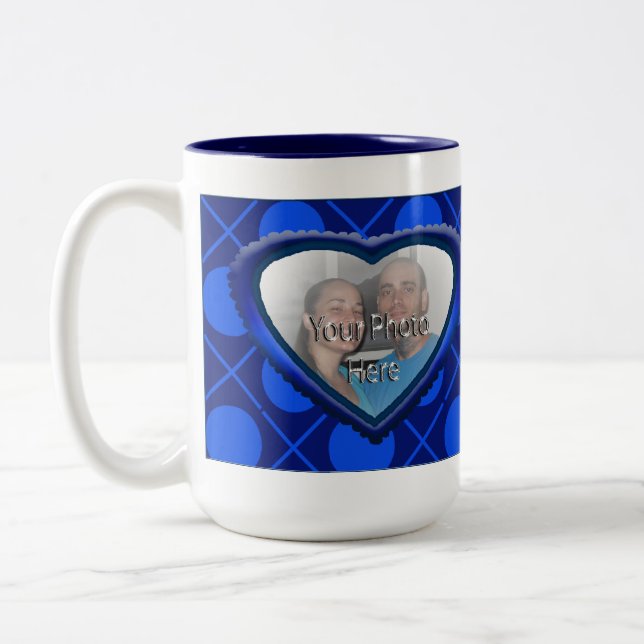 Love Hugs & Kisses XOXO Heart Photo Mug Blue (Left)