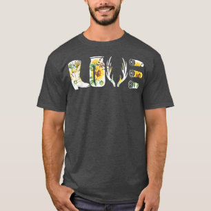 Love Hunting Deer Boot Sunflower Spring T-Shirt